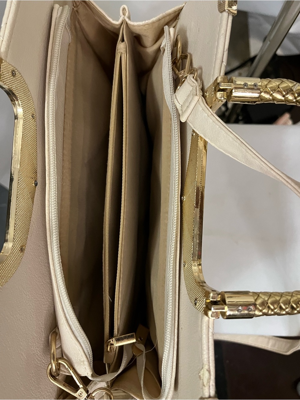 Quilted CC Top-Handle Tote in Cream with Gold Hardware - Picture 6 of 11
